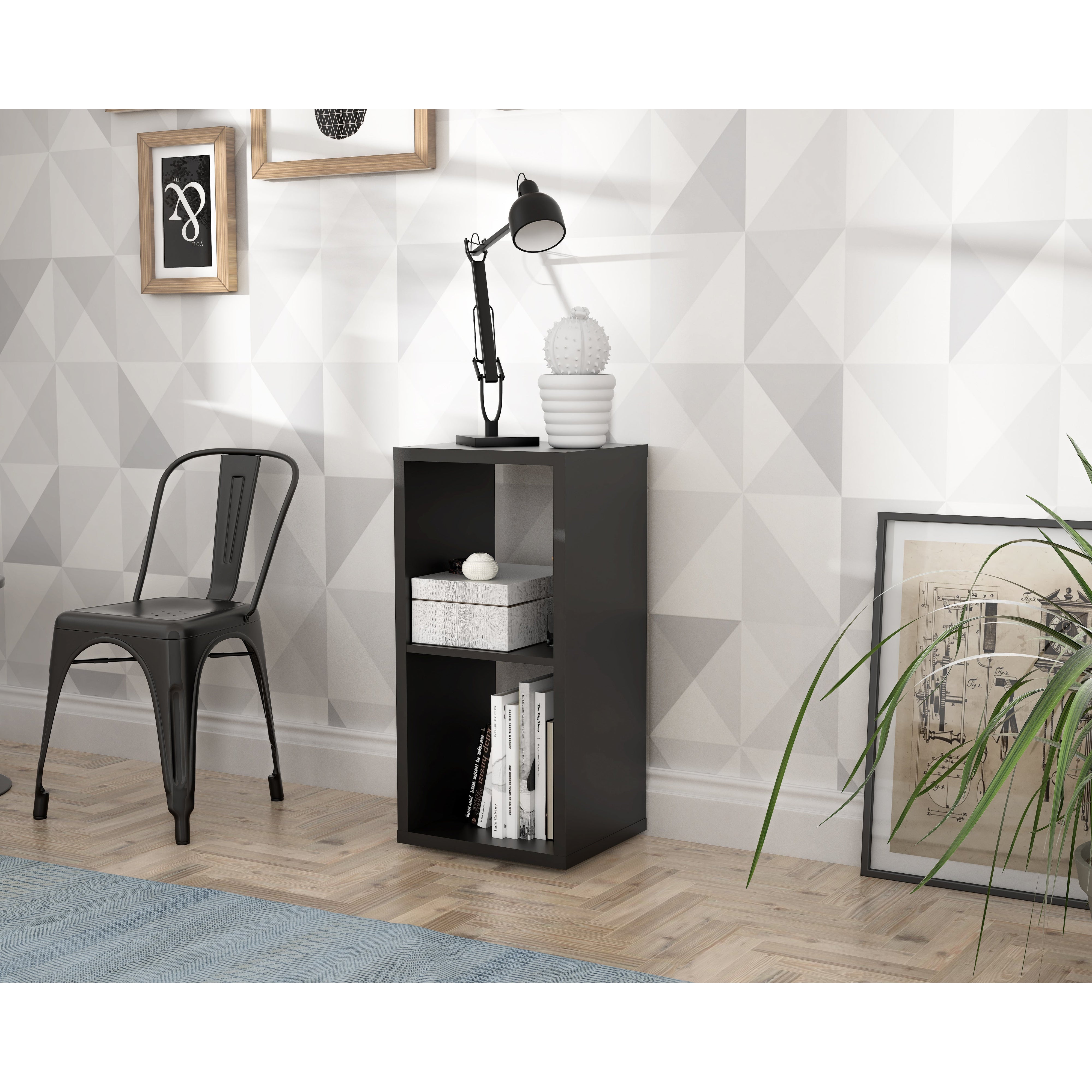 Cora 2 Tier Lamp Table/Bookcase in Black - FurniComp