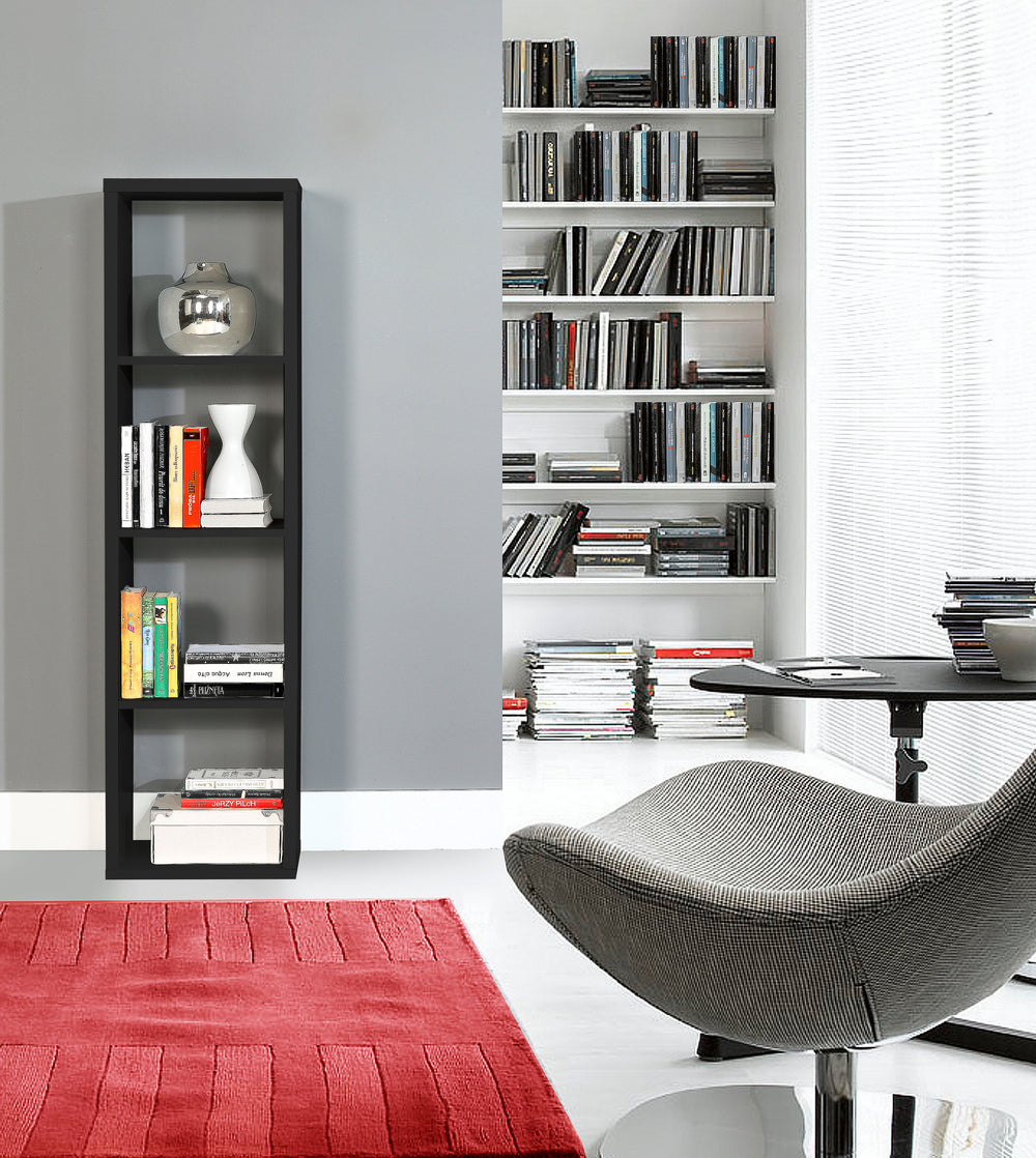 Cora 4 Tier Tall Open Back Bookcase/Shelving Unit in Black - FurniComp