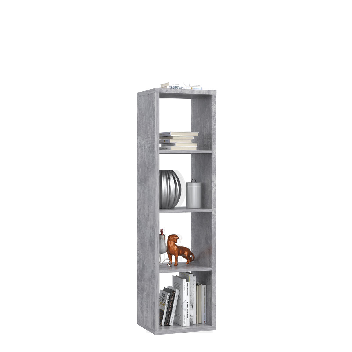 Cora 4 Tier Tall Open Back Bookcase/Shelving Unit in Concrete Grey - FurniComp
