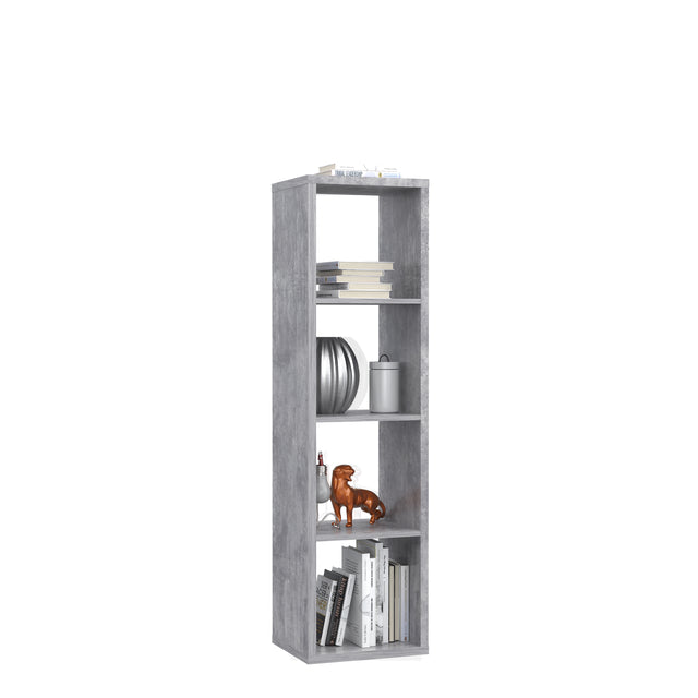 Cora 4 Tier Tall Open Back Bookcase/Shelving Unit in Concrete Grey - FurniComp