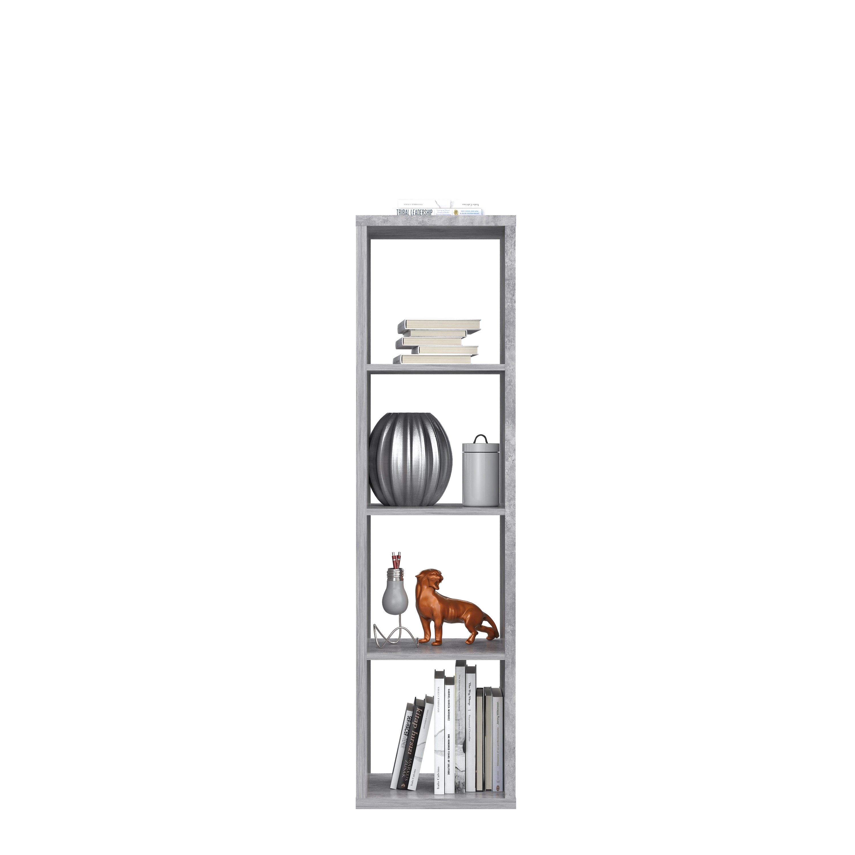 Cora 4 Tier Tall Open Back Bookcase/Shelving Unit in Concrete Grey - FurniComp