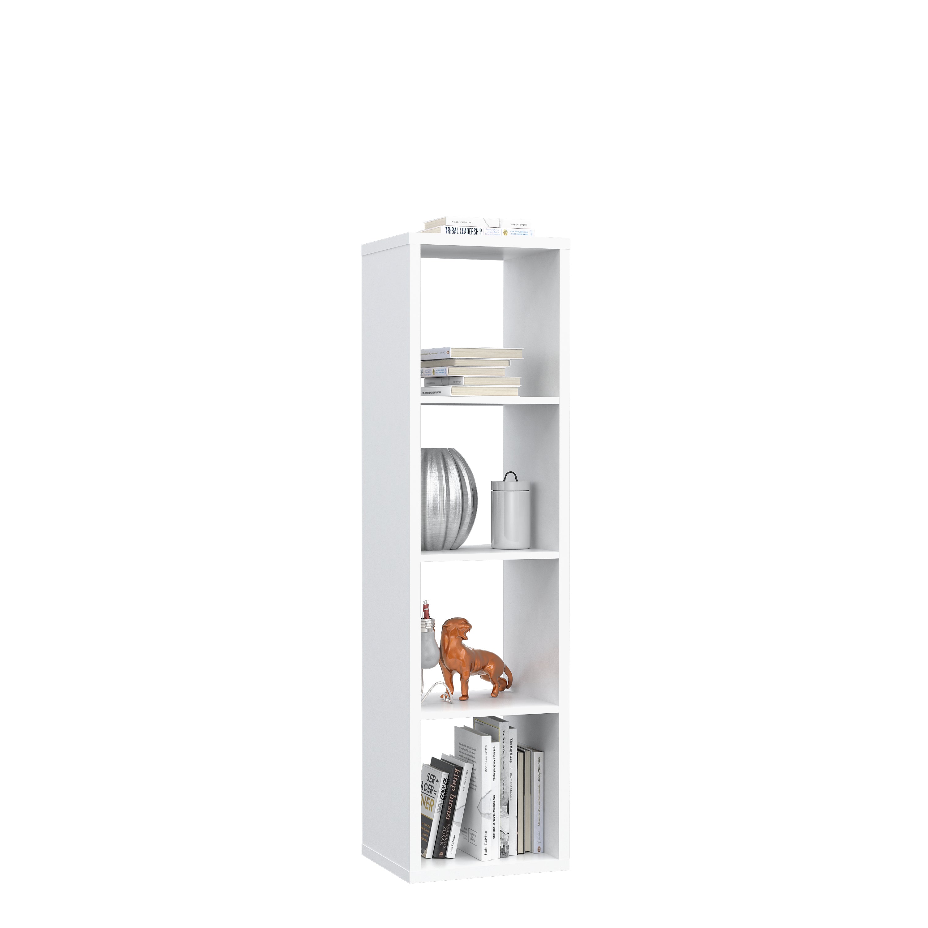 Cora 4 Tier Tall Open Back Bookcase/Shelving Unit in White - FurniComp