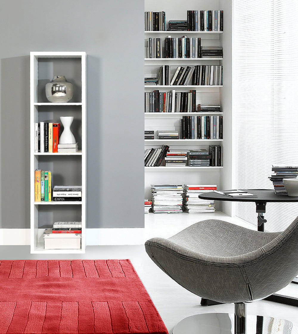 Cora 4 Tier Tall Open Back Bookcase/Shelving Unit in White - FurniComp