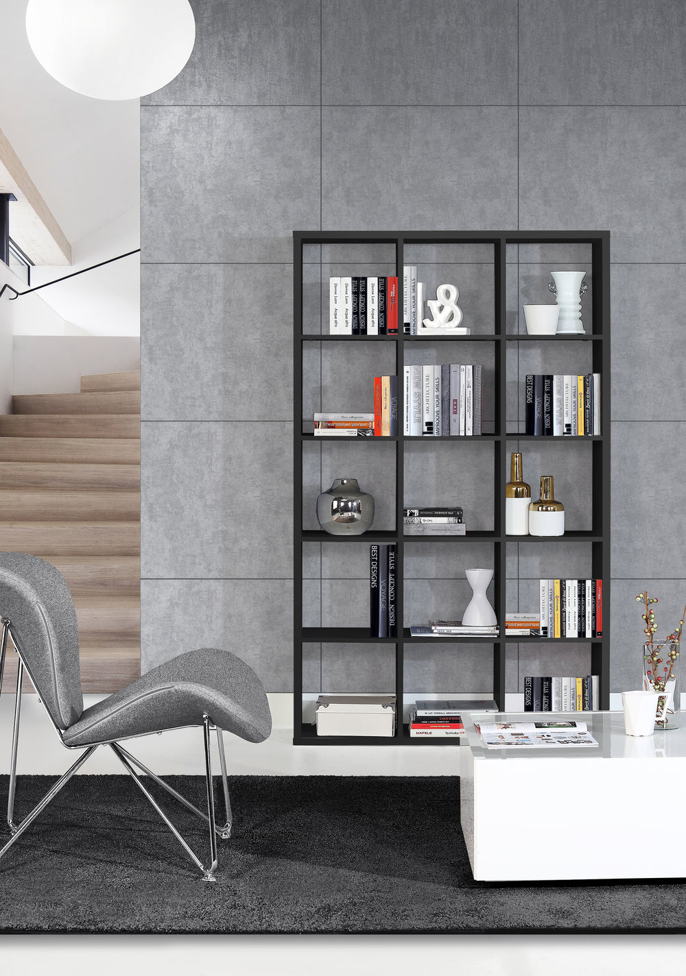 Cora 5 Tier Tall Wide Open Back Bookcase/Shelving Unit in Black - FurniComp