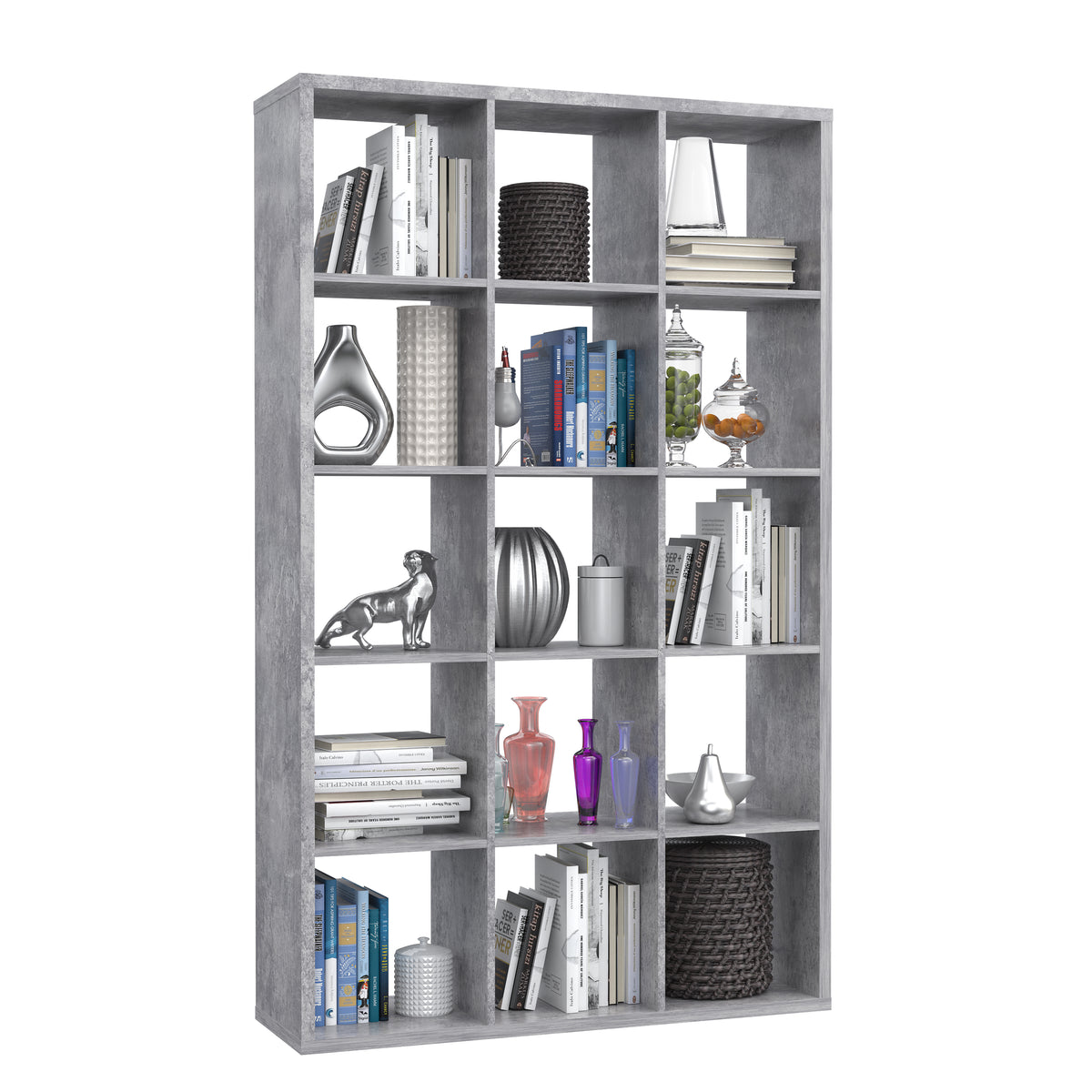 Open Unit Led Cora 5 Tier Tall Wide Open Back Bookcase/Shelving Unit in Concrete Gre ...