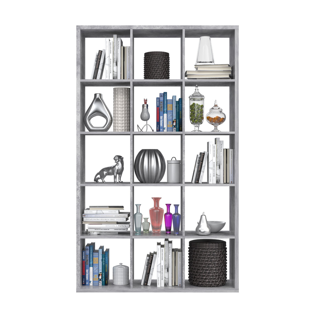 Cora 5 Tier Tall Wide Open Back Bookcase/Shelving Unit in Concrete Grey - FurniComp