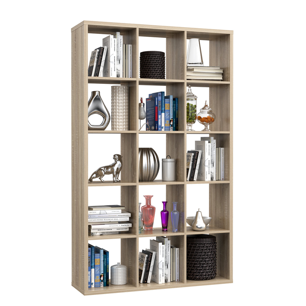 Cora 5 Tier Tall Wide Open Back Bookcase/Shelving Unit in Sonoma Oak - FurniComp