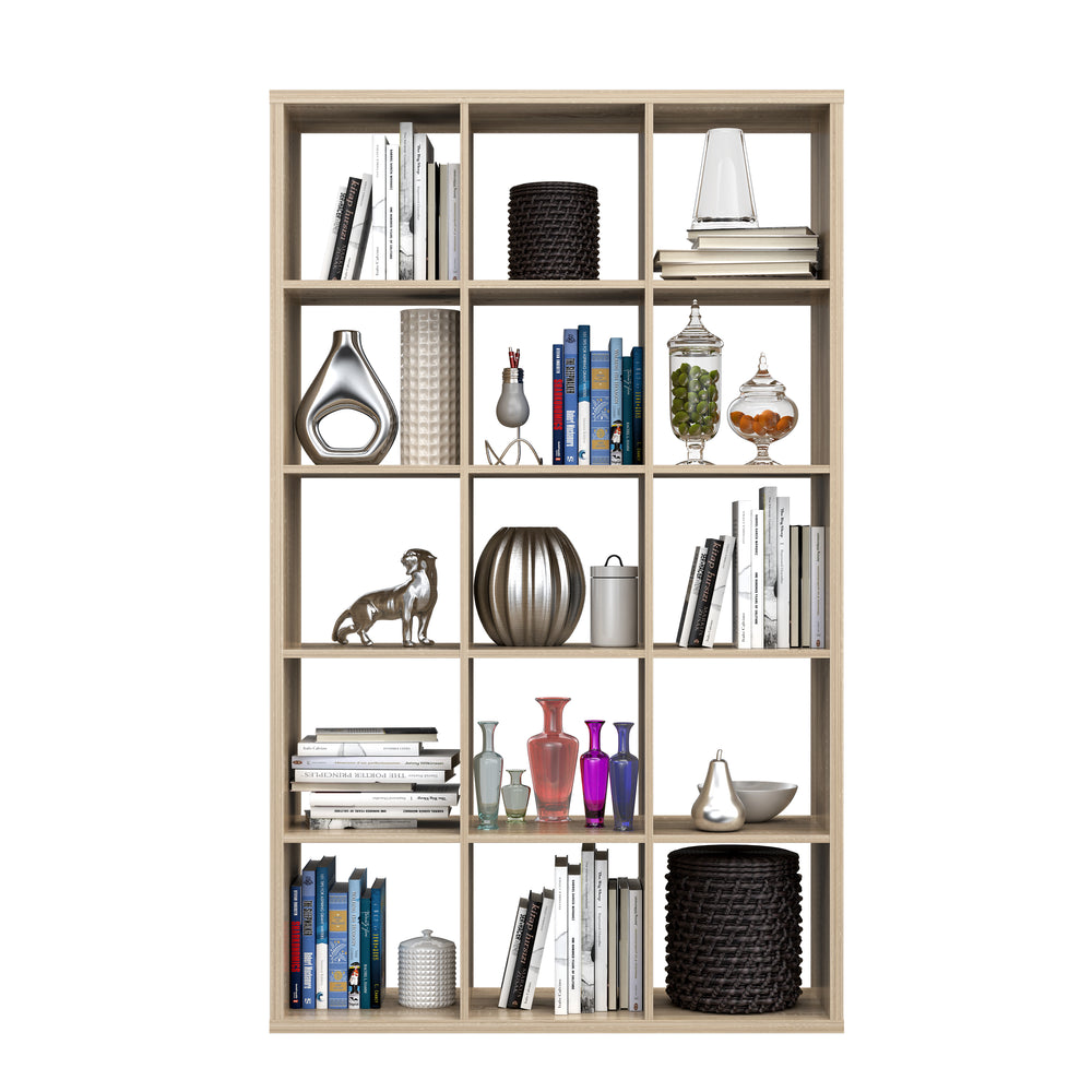 Cora 5 Tier Tall Wide Open Back Bookcase/Shelving Unit in Sonoma Oak - FurniComp