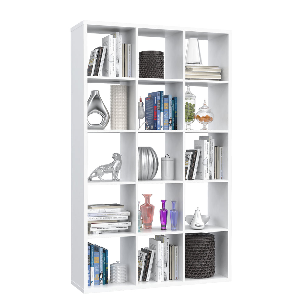 Cora 5 Tier Tall Wide Open Back Bookcase/Shelving Unit in White - FurniComp