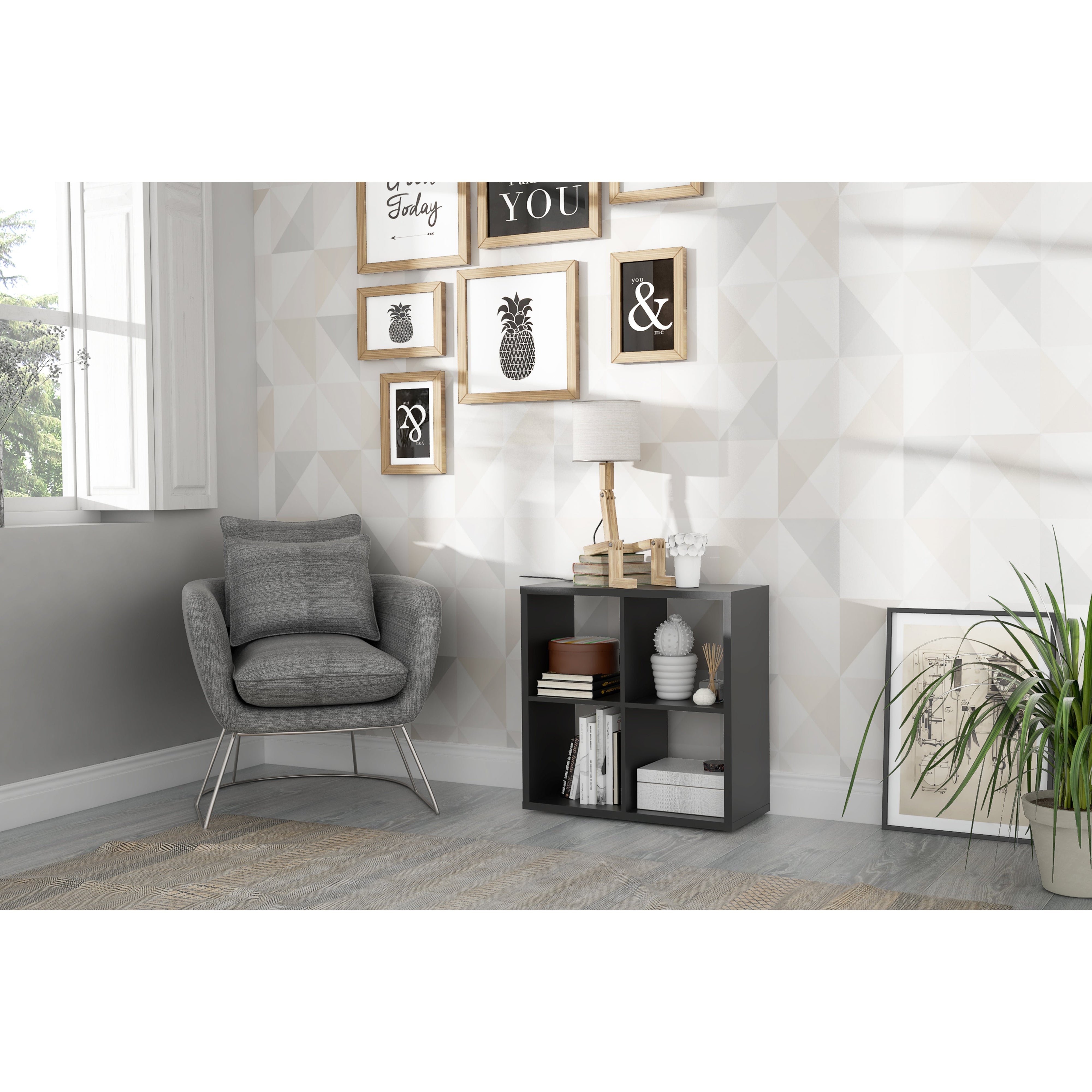 Cora Double 4 Cube Bookcase in Black - FurniComp