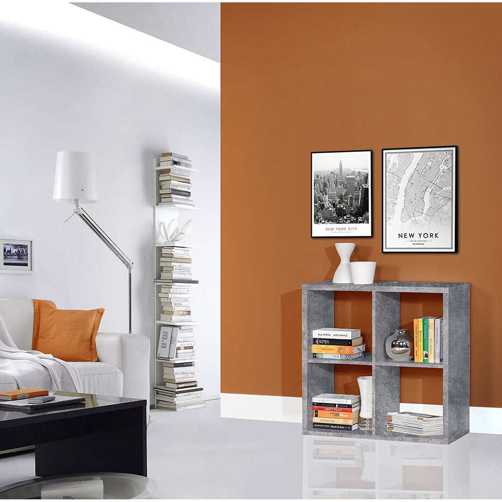 Cora Double 4 Cube Bookcase in Concrete Grey - FurniComp