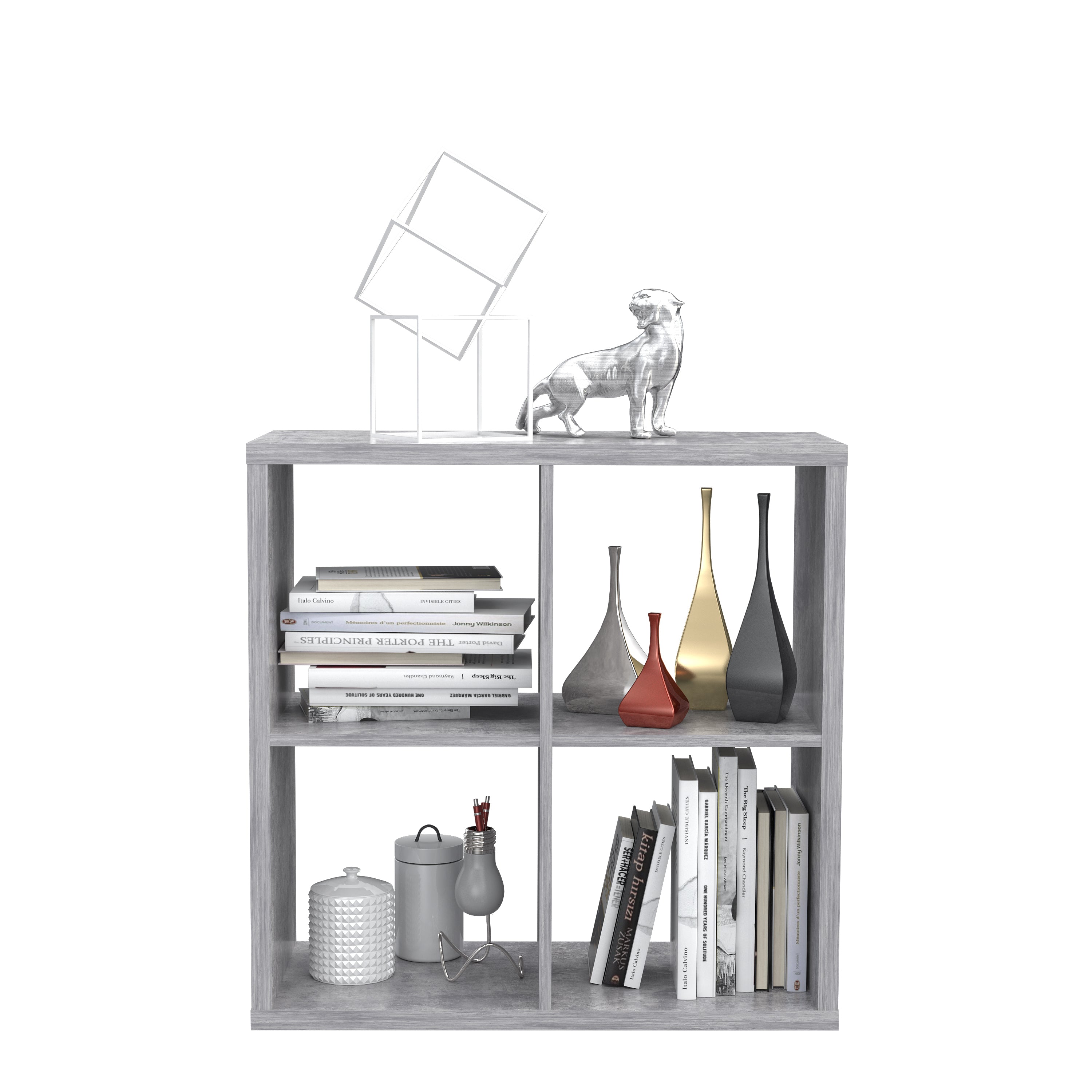 Cora Double 4 Cube Bookcase in Concrete Grey - FurniComp
