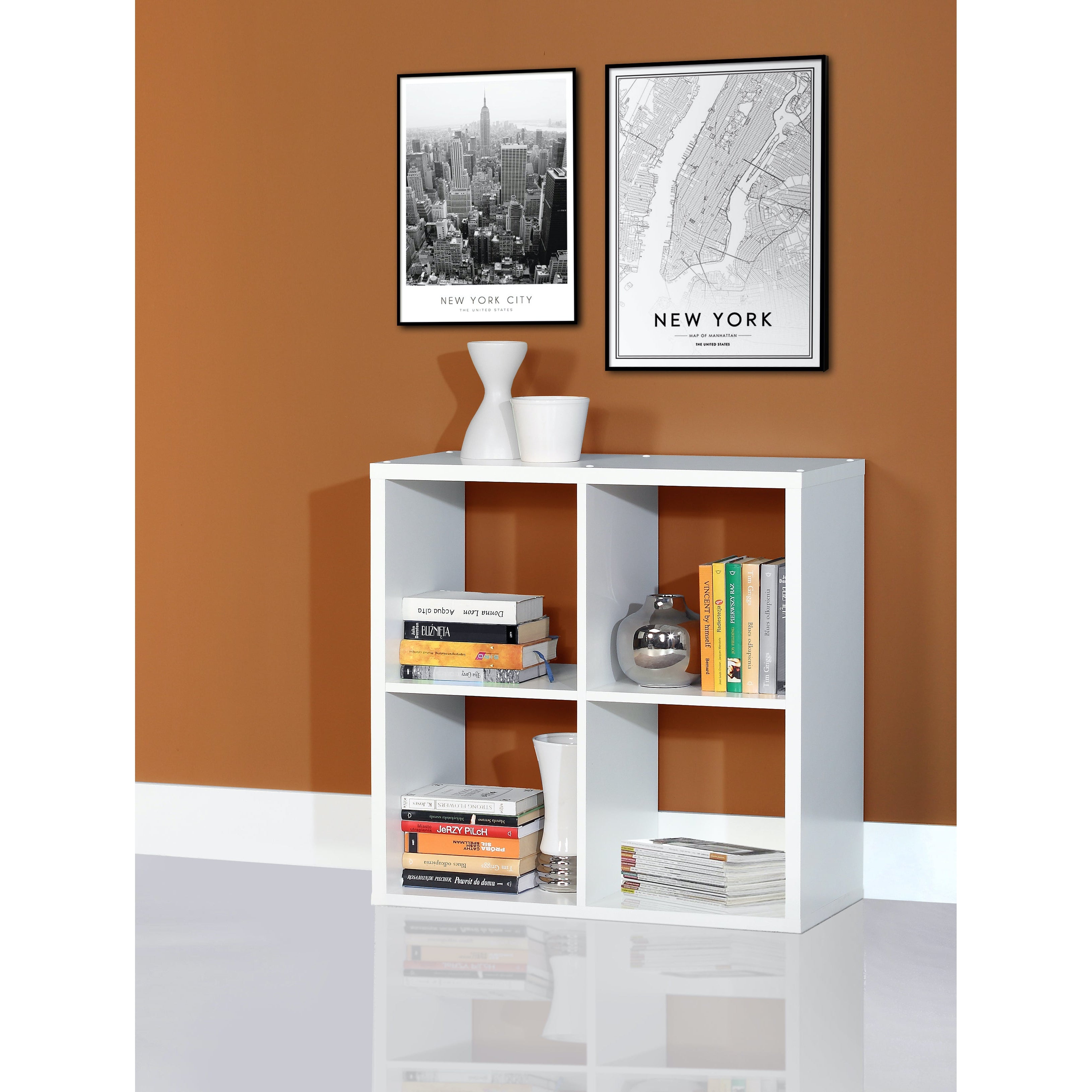 Cora Double 4 Cube Bookcase in White - FurniComp