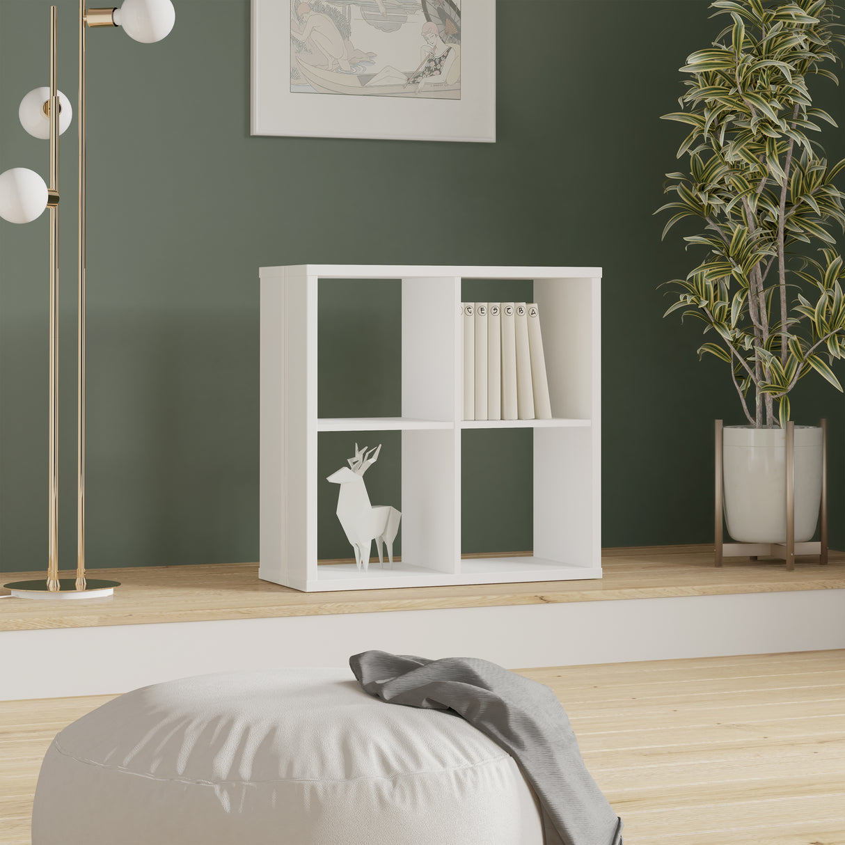 Cora Double 4 Cube Bookcase in White - FurniComp