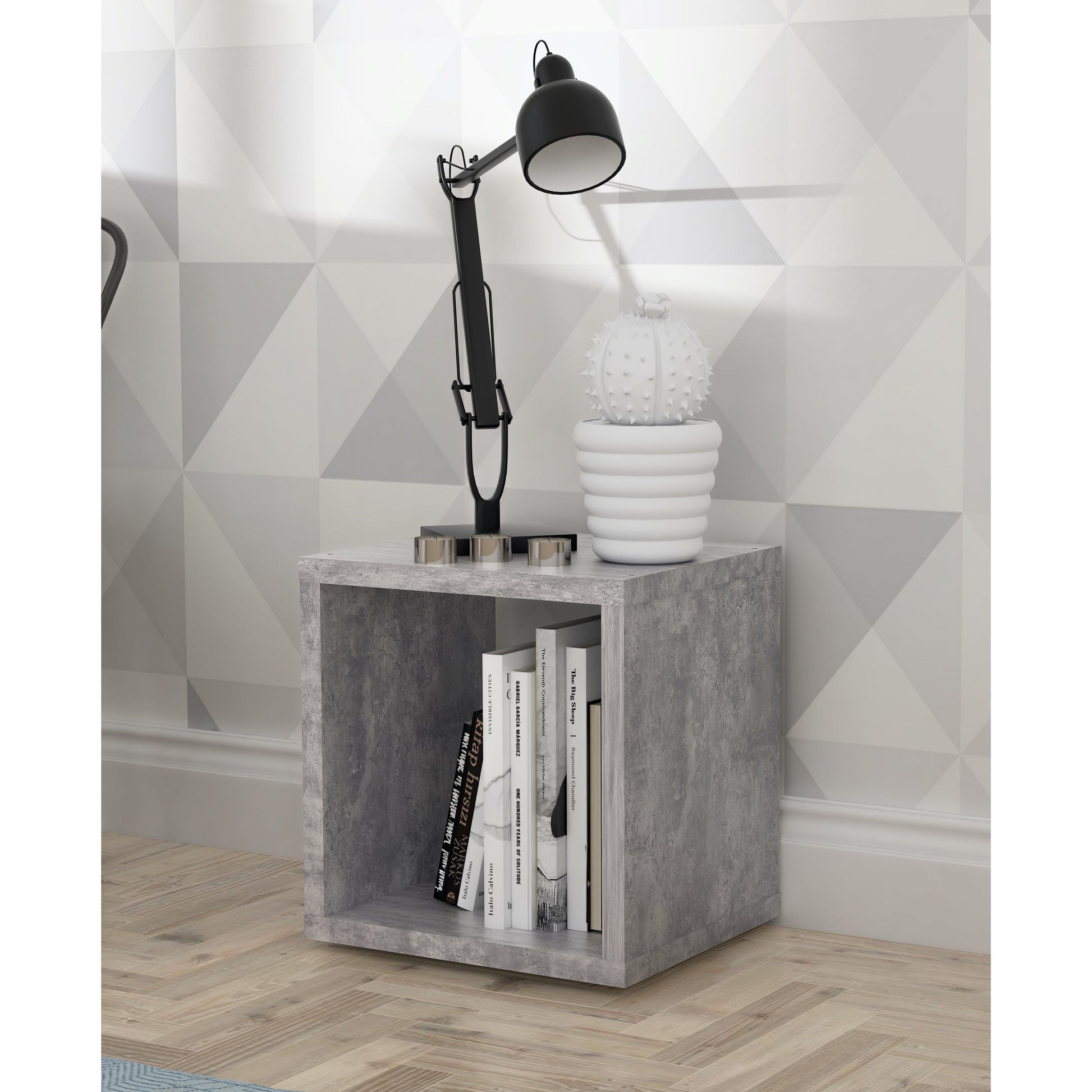 Cora Lamp Table/Bookcase in Concrete Grey - FurniComp