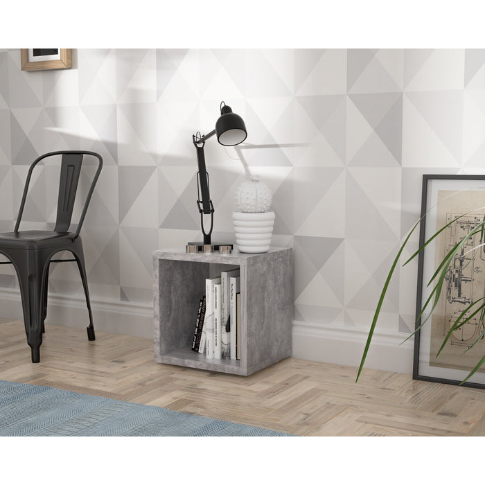 Cora Lamp Table/Bookcase in Concrete Grey - FurniComp