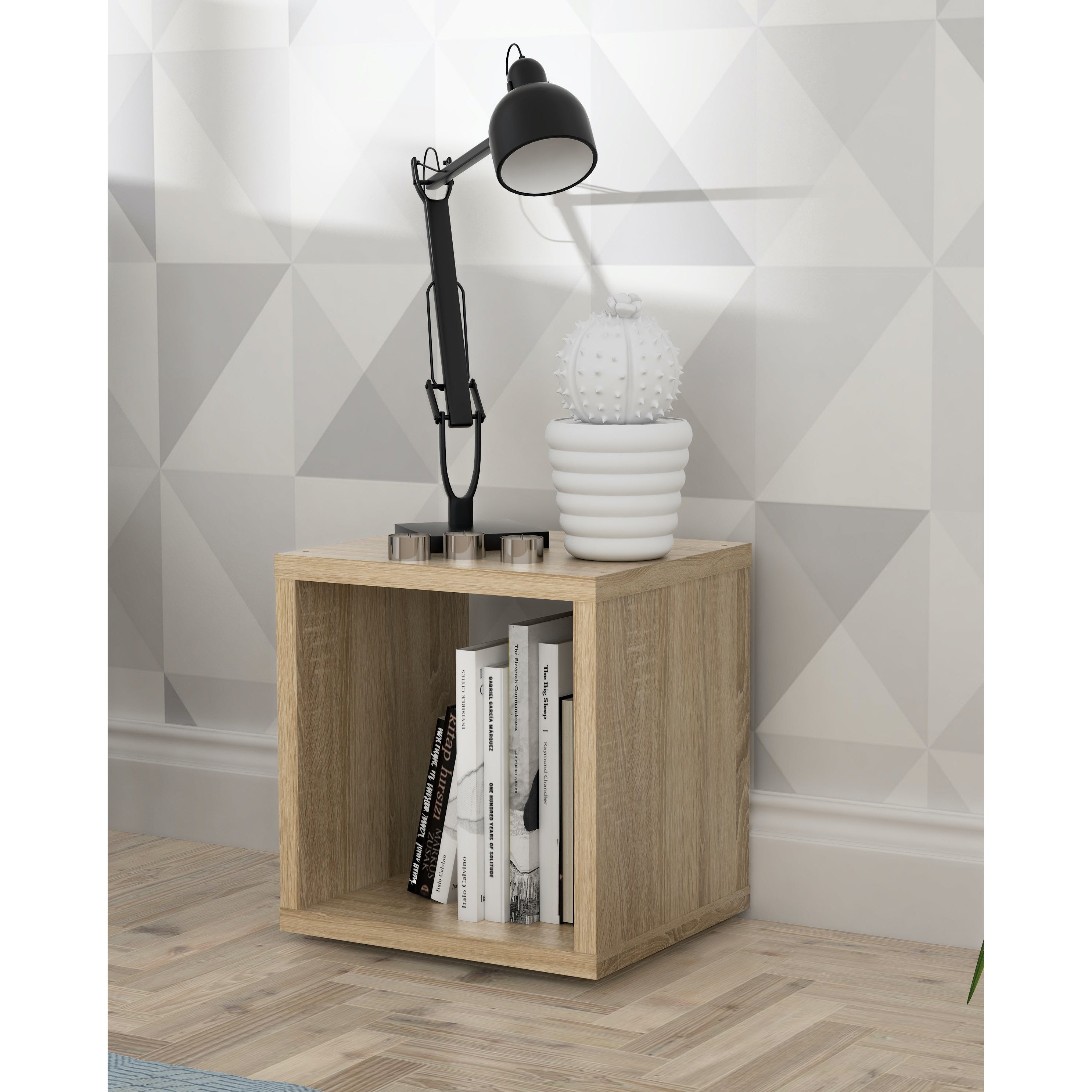 Cora Lamp Table/Bookcase in Sonoma Oak - FurniComp