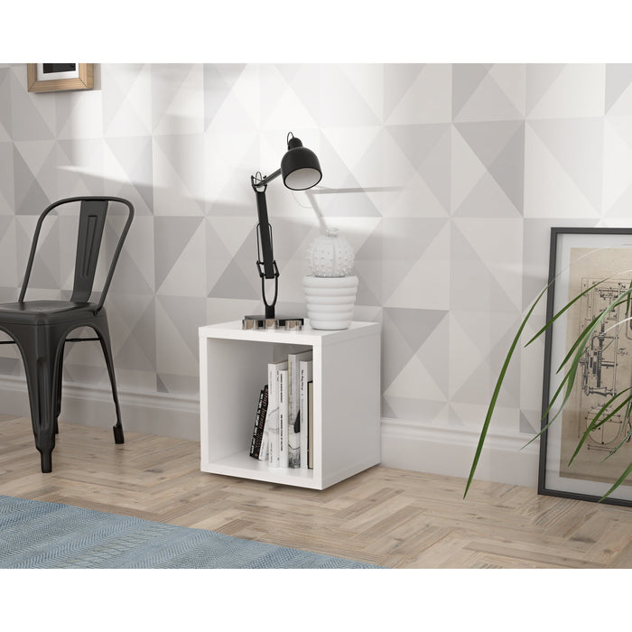 Cora Lamp Table/Bookcase in White - FurniComp