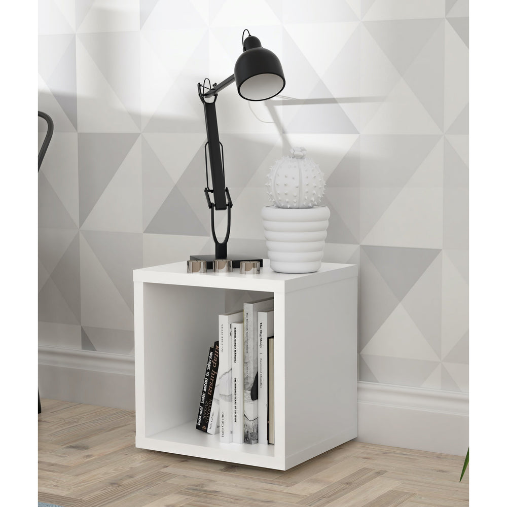 Cora Lamp Table/Bookcase in White - FurniComp