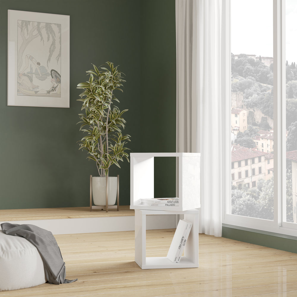Cora Lamp Table/Bookcase in White - FurniComp