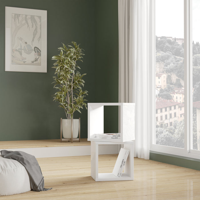 Cora Lamp Table/Bookcase in White - FurniComp