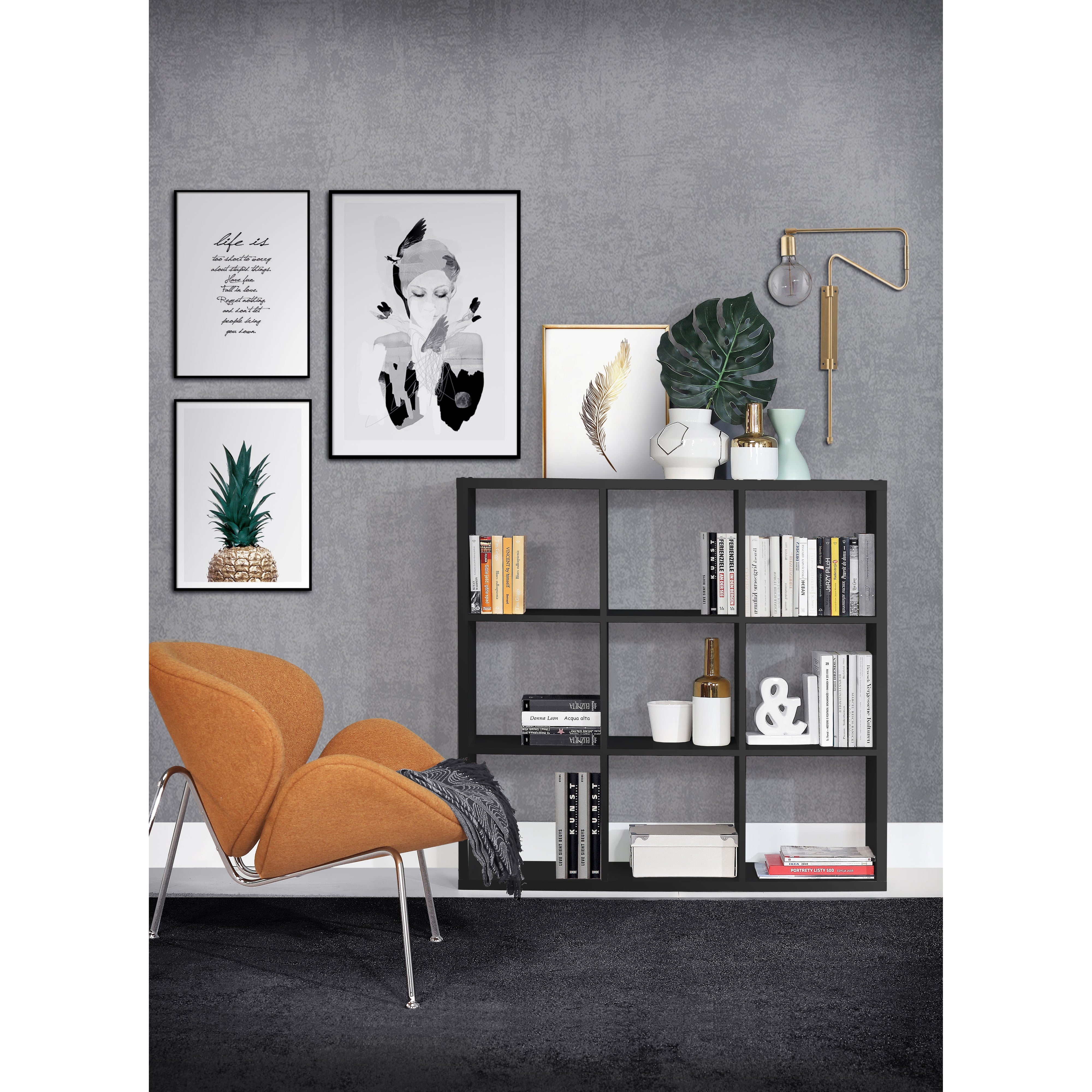 Cora Triple Open Back Bookcase/Shelving Unit in Black - FurniComp