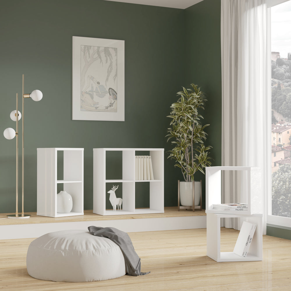 Cora Lamp Table/Bookcase in White - FurniComp