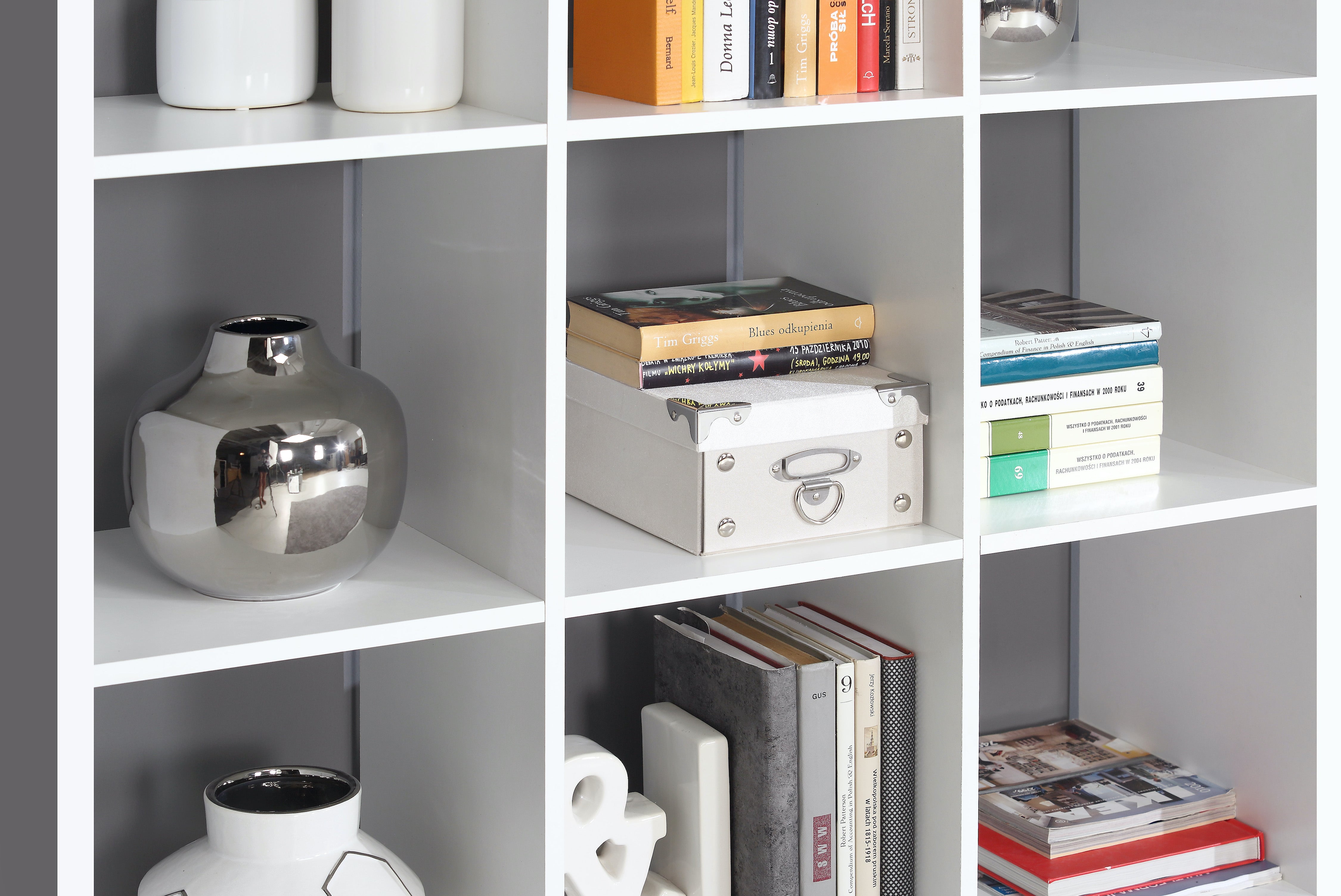 Cora 5 Tier Tall Wide Open Back Bookcase/Shelving Unit in White - FurniComp