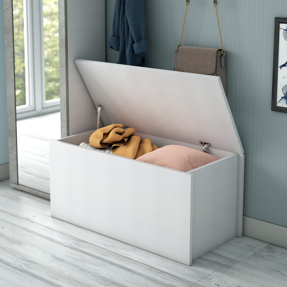 Cori White Wooden Storage Bench/Blanket Box - FurniComp