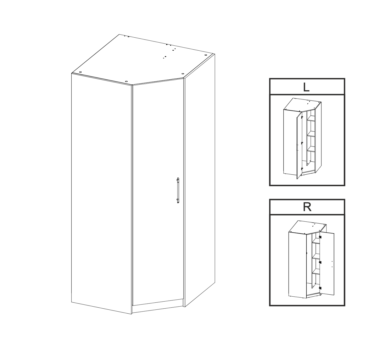 Louise 1 Door Oak and White Corner Wardrobe - FurniComp