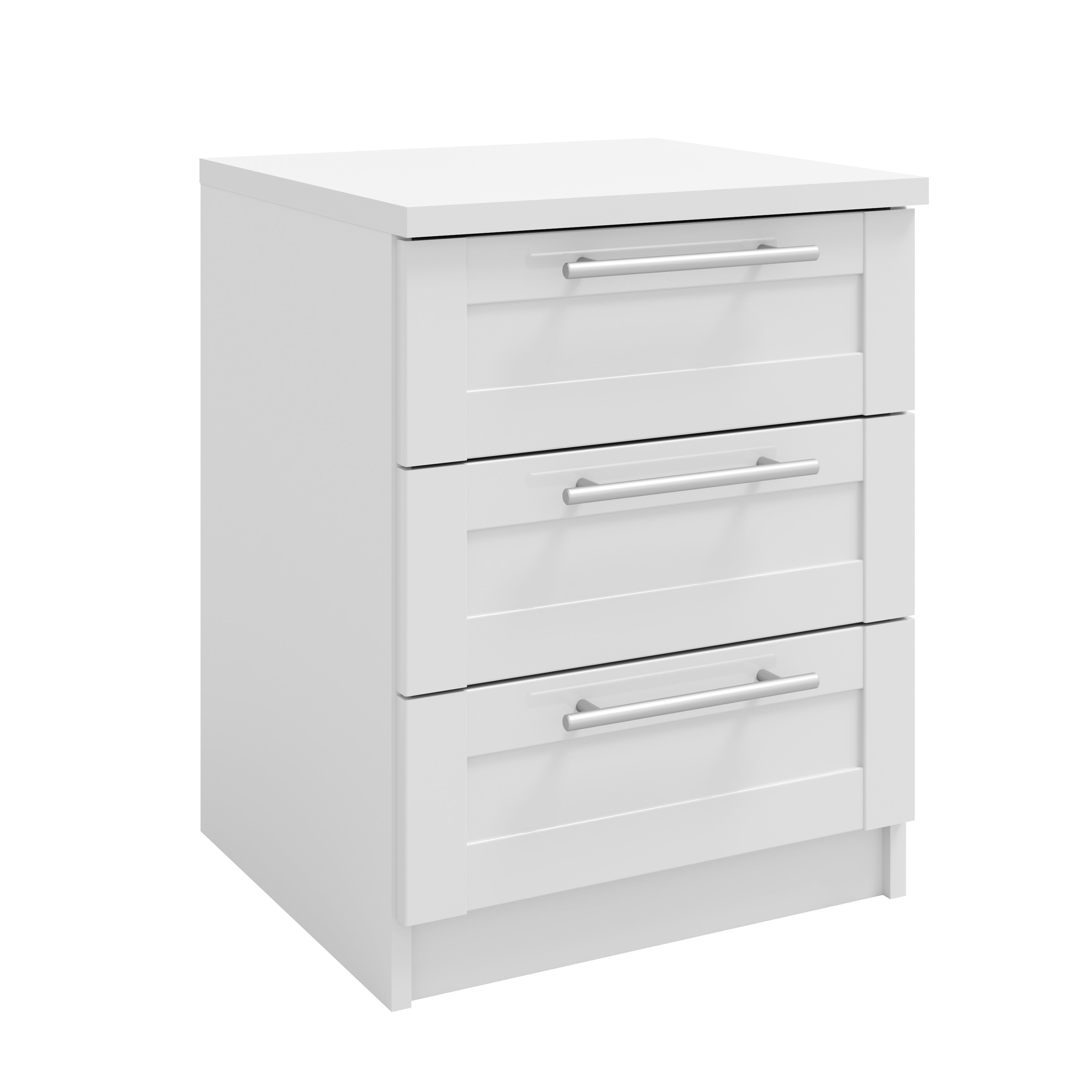 Denver 3 Drawer White Panelled Bedside - FurniComp