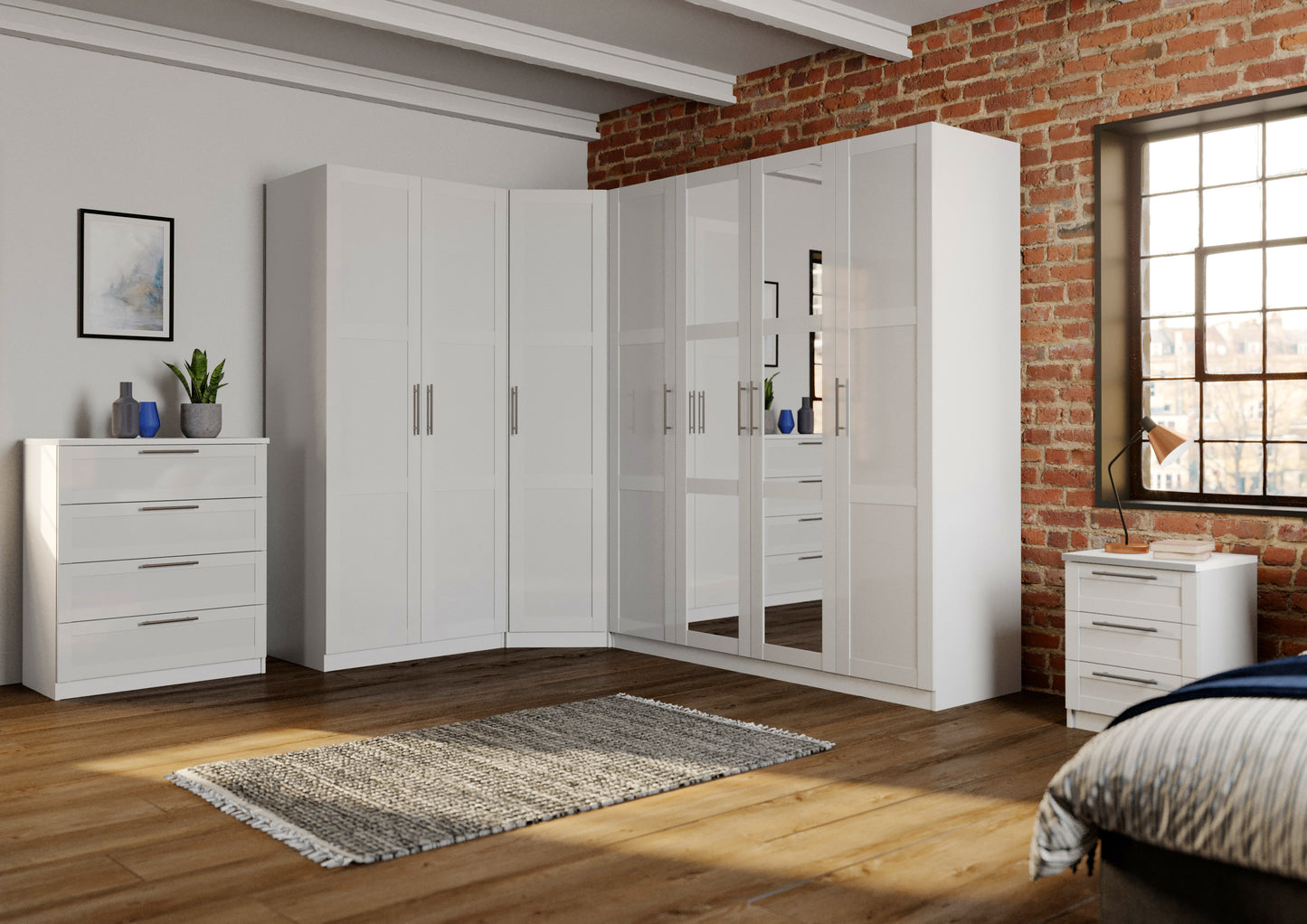 Denver 3 Door White Mirrored Panelled Wardrobe - FurniComp