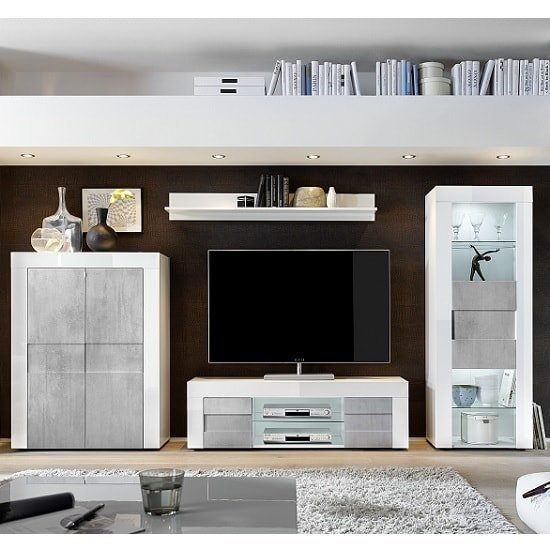 Milano Small 2 Door White Gloss and Grey TV Unit - FurniComp