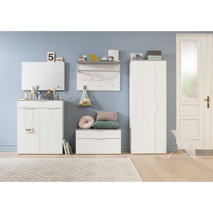 Elegante 2 Door 1 Drawer White Gloss and Concrete Grey Shoe Cabinet - FurniComp