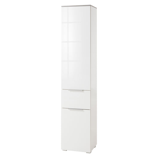 Elegante Tall 2 Door 1 Drawer White Gloss and Concrete Grey Bathroom Cabinet - FurniComp