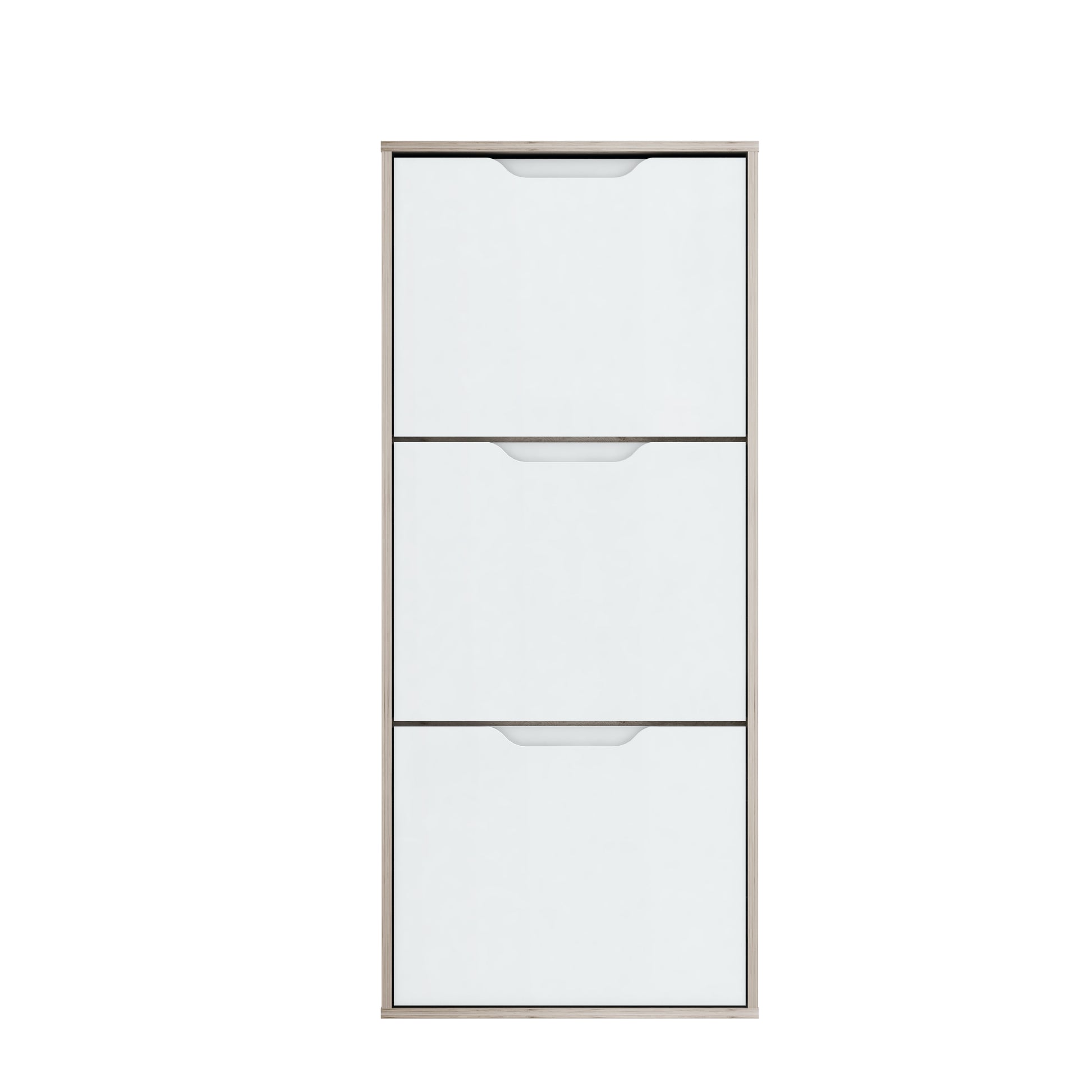 Ella 3 Drawer Small White Gloss and Oak Shoe Cabinet - FurniComp