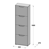 Ella 4 Drawer Tall Slim White Gloss and Oak Shoe Cabinet - FurniComp