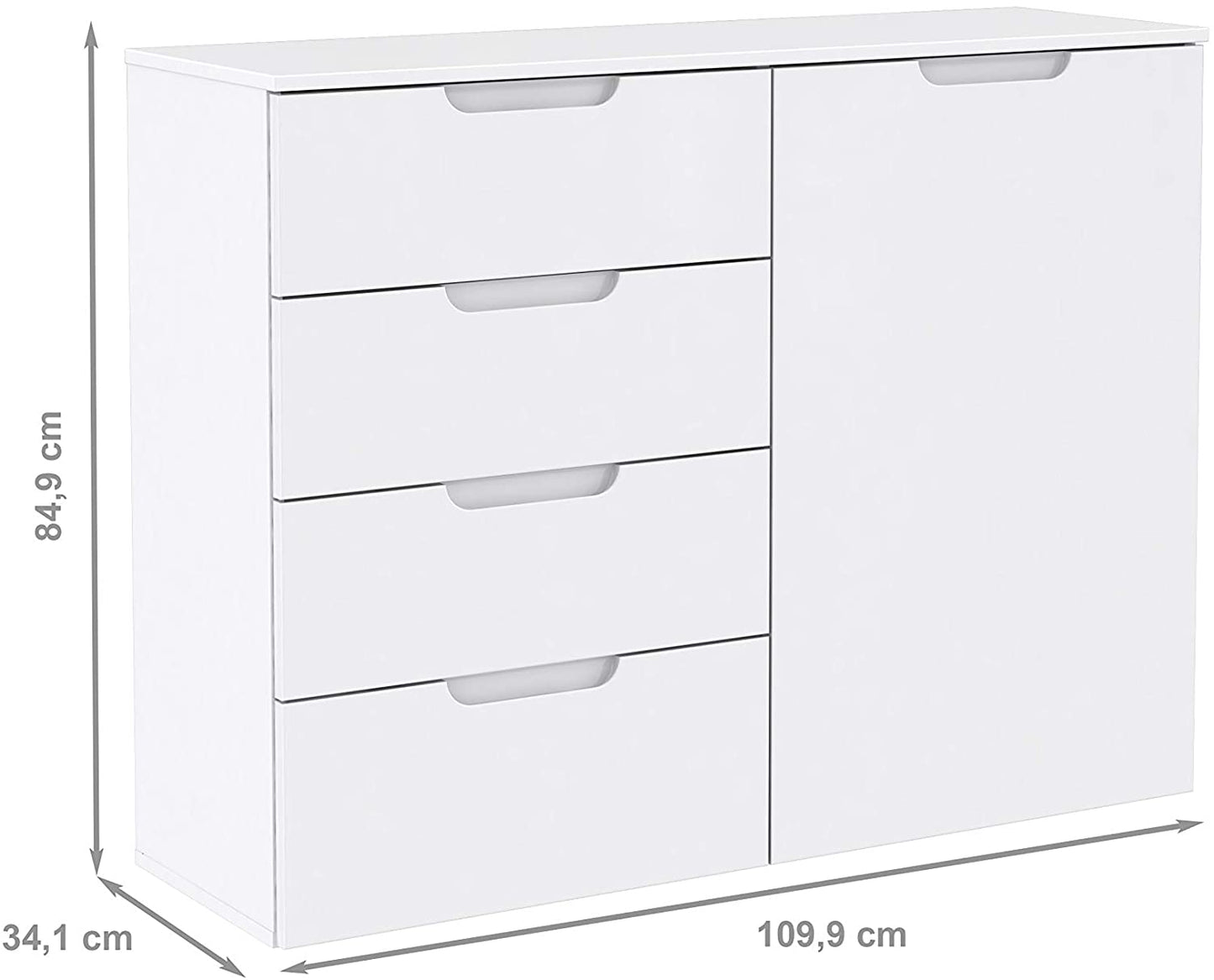 Ella White Gloss 1 Door 4 Drawer Compact Sideboard - FurniComp