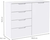 Ella White Gloss 1 Door 4 Drawer Compact Sideboard - FurniComp