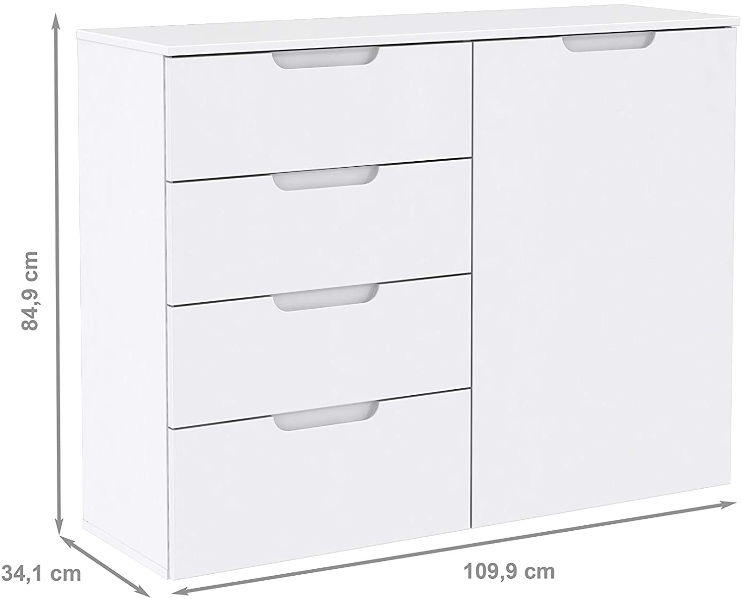 Ella White Gloss 1 Door 4 Drawer Compact Sideboard - FurniComp