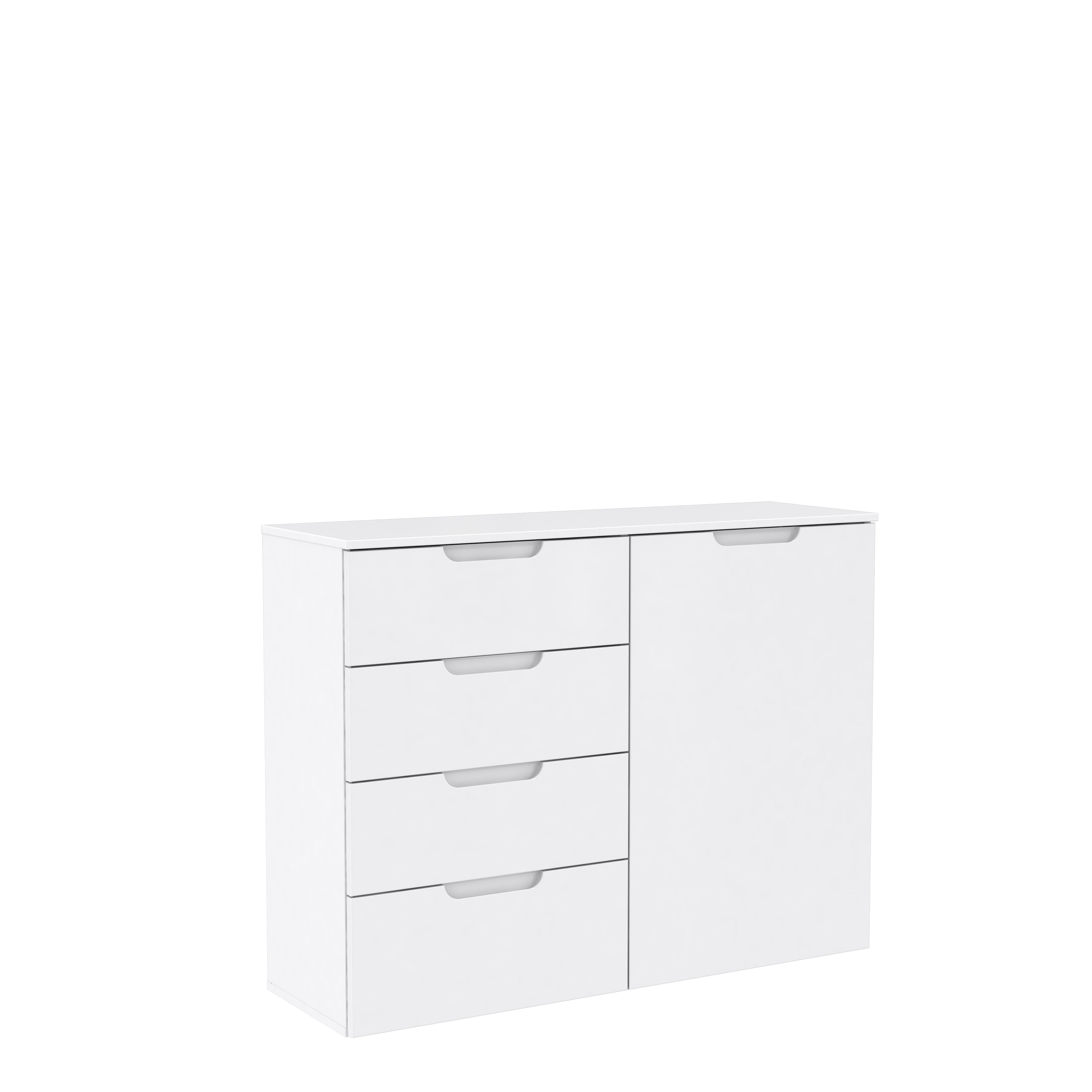 Ella White Gloss 1 Door 4 Drawer Compact Sideboard - FurniComp