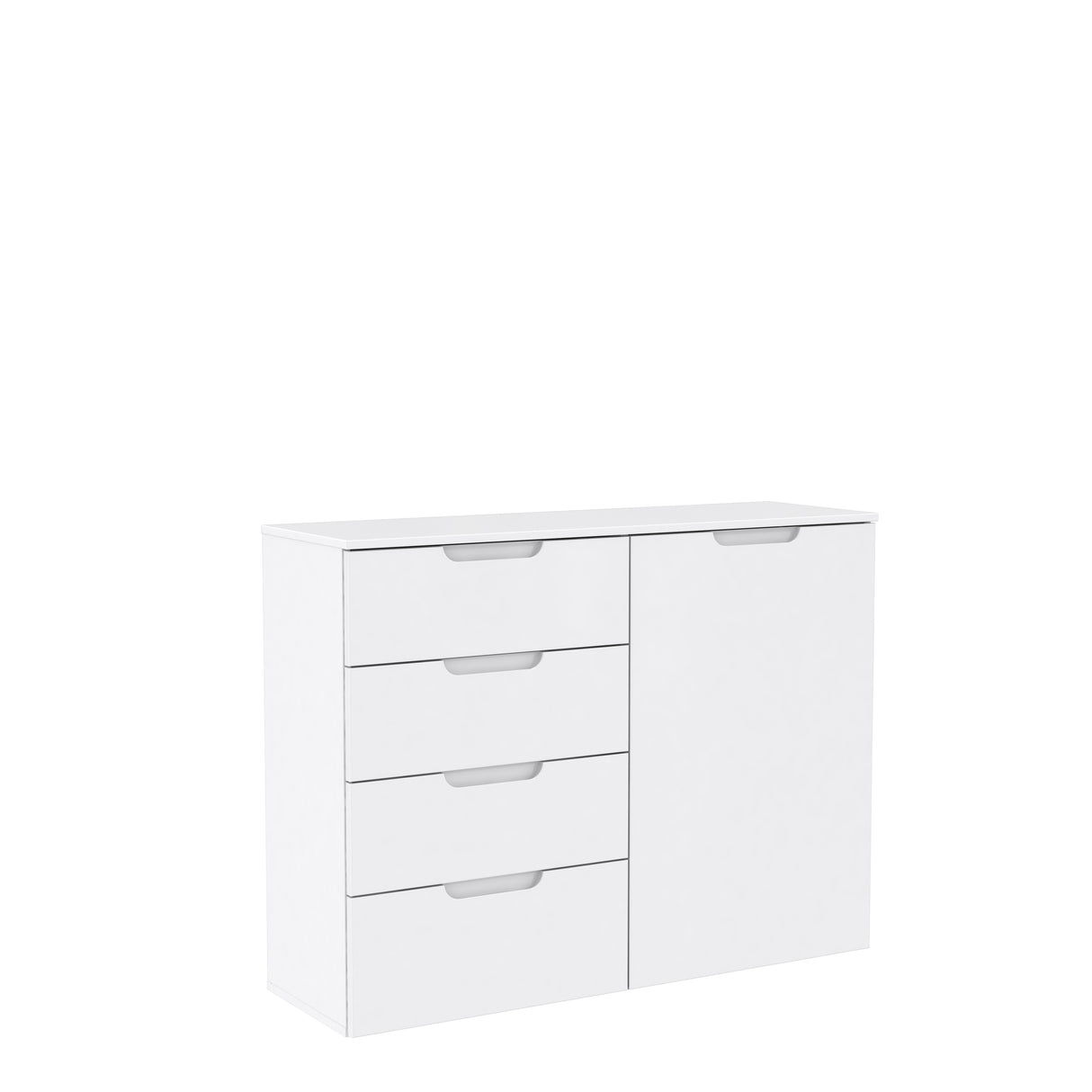 Ella White Gloss 1 Door 4 Drawer Compact Sideboard - FurniComp