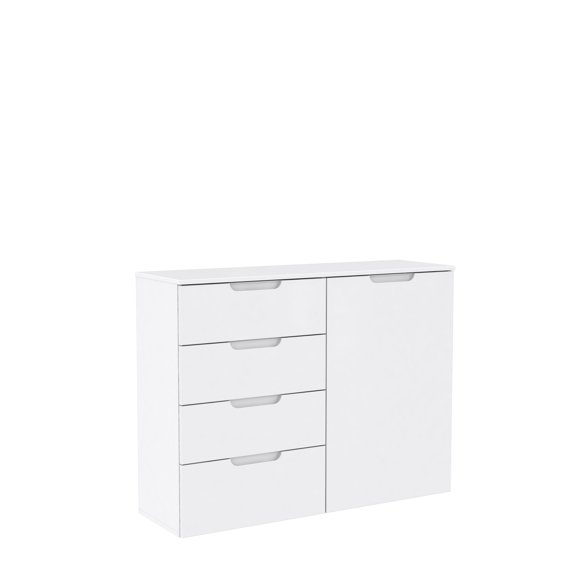 Ella White Gloss 1 Door 4 Drawer Compact Sideboard - FurniComp