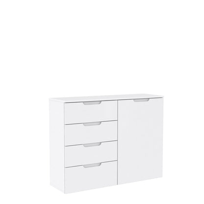 Ella White Gloss 1 Door 4 Drawer Compact Sideboard - FurniComp