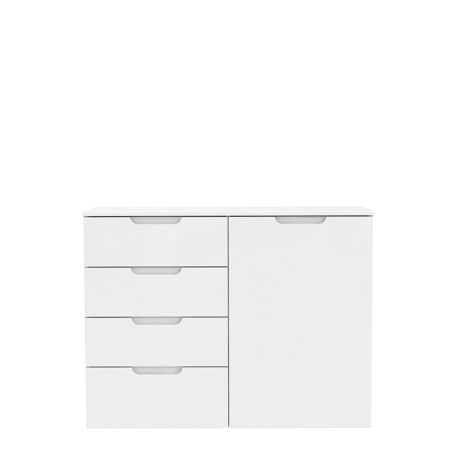 Ella White Gloss 1 Door 4 Drawer Compact Sideboard - FurniComp