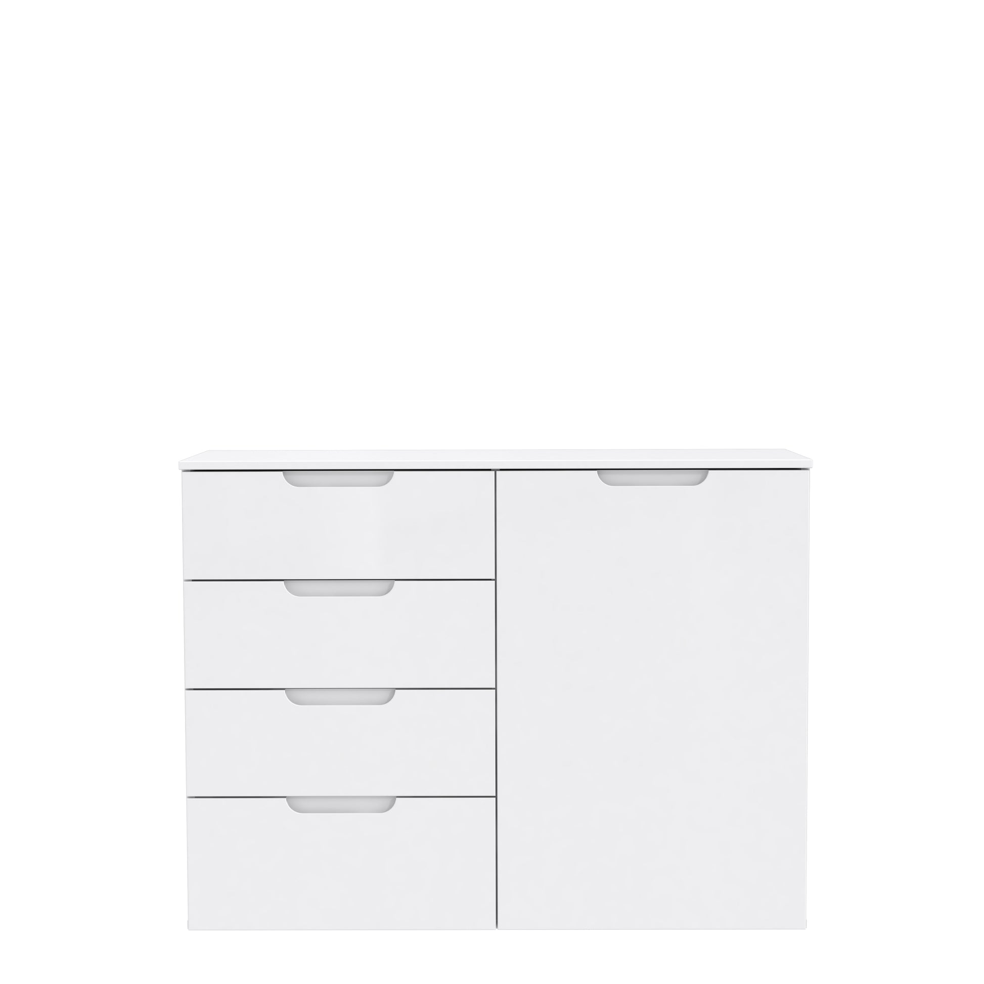 Ella White Gloss 1 Door 4 Drawer Compact Sideboard - FurniComp