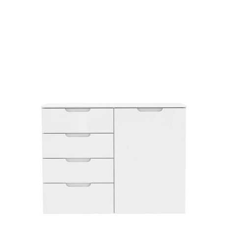 Ella White Gloss 1 Door 4 Drawer Compact Sideboard - FurniComp