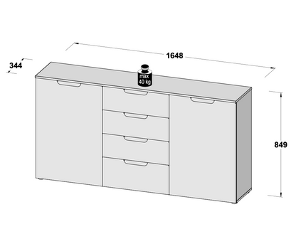 Ella White Gloss 2 Door 4 Drawer Wide Sideboard Storage Cupboard - FurniComp