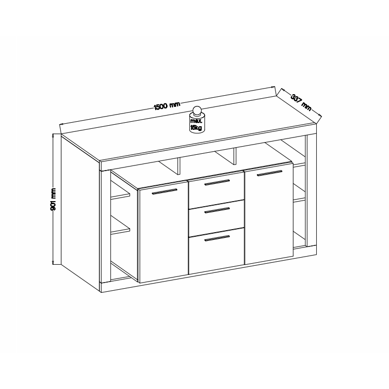 Emilia White Gloss and Stone Grey 2 Door 3 Drawer Sideboard - FurniComp