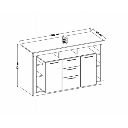 Emilia White Gloss and Stone Grey 2 Door 3 Drawer Sideboard - FurniComp